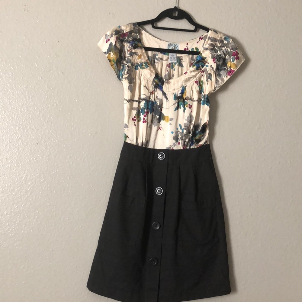 Anthropology floral and black dress.